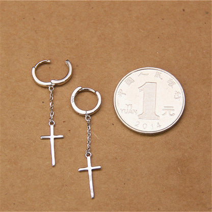 Women's Sterling Silver Simple Cross Earrings