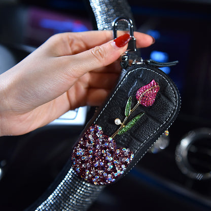 Car Key Case With Diamonds And Roses Cute Female Creative Personality Fashion Car Key Protection Cover