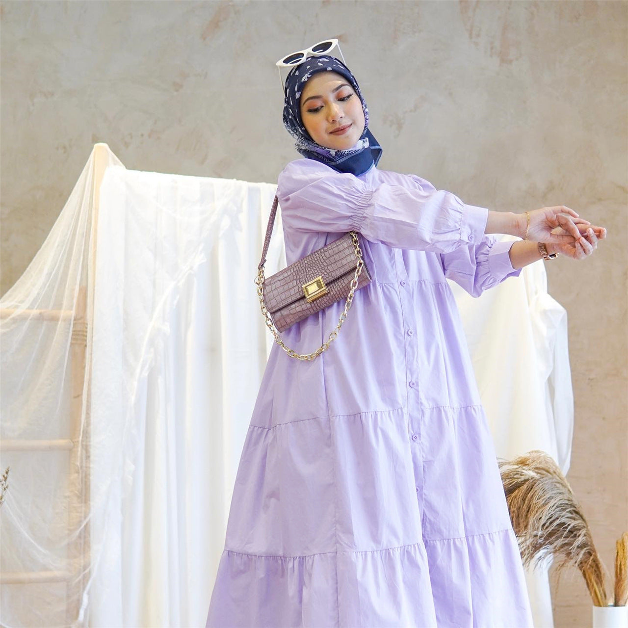 Malay Indonesian Cotton Muslim Patchwork Dress