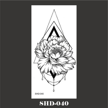 Black And White Sketch Flower Waterproof Tattoo Sticker