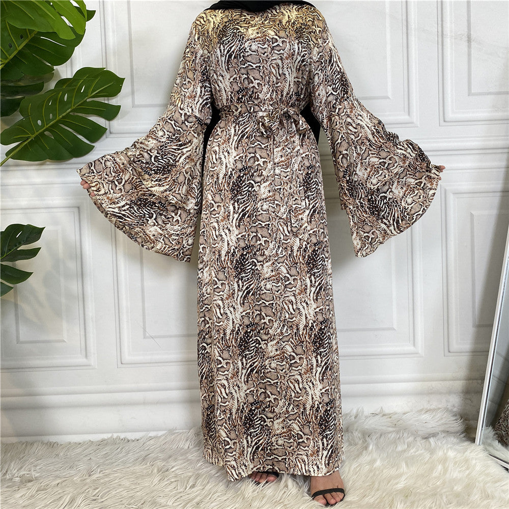 Fashionable Printed Large Lace Up Muslim Dress