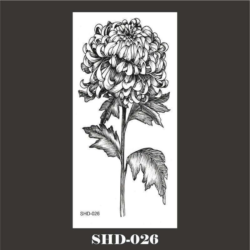 Black And White Sketch Flower Waterproof Tattoo Sticker