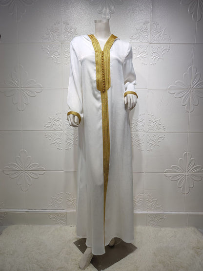 Cross-border Middle East Dubai Champagne Hooded Lace Suede Gown Muslim Robe Women In Stock