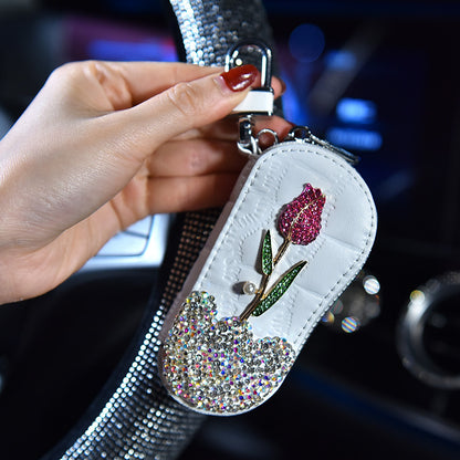 Car Key Case With Diamonds And Roses Cute Female Creative Personality Fashion Car Key Protection Cover