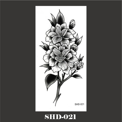 Black And White Sketch Flower Waterproof Tattoo Sticker