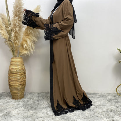 Women's Fashion Dark Brown Muslim Cardigan Robe