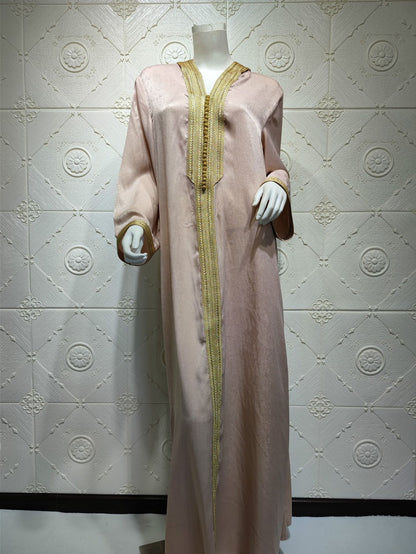 Cross-border Middle East Dubai Champagne Hooded Lace Suede Gown Muslim Robe Women In Stock