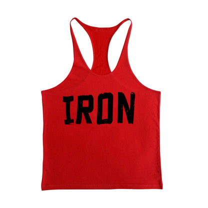 Sports Fitness Vest Men's European And American Vest Cotton Printed IRON Spaghetti Strap Tank Top