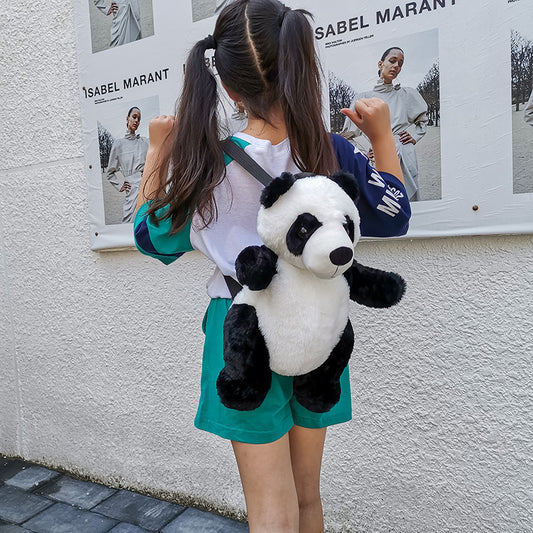 Cute Panda Small Backpack Fashion Boys And Girls Cartoon Plush Bag