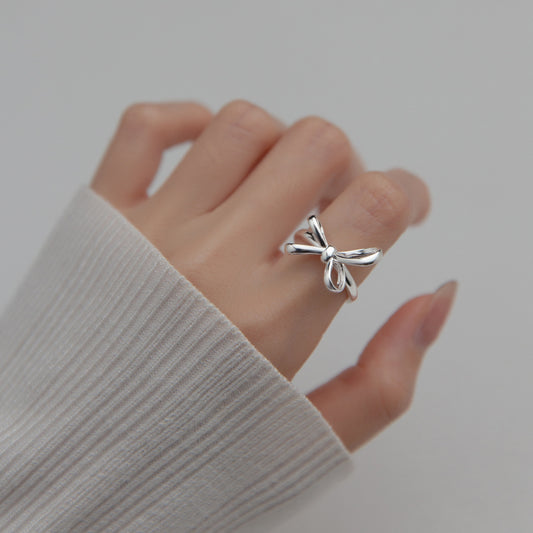 S925 Silver Bow Ring Fashionable Simple Line Women's Jewelry
