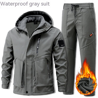 Men's Cold-proof Warm With Velvet Thick Work Clothes Suit