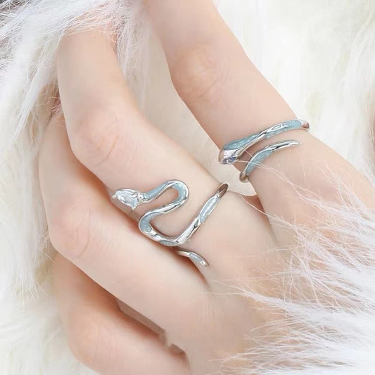 Enamel Blue Silver Snake Ring Female Fashion