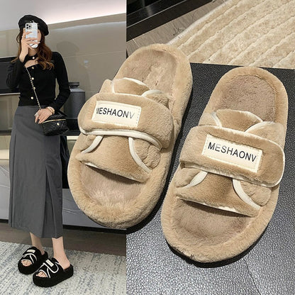 Platform Slippers Women's One-word Velcro Fashion Slippers