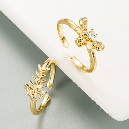 Ins Cold Style Golden Bee Fishbone Ring For Women