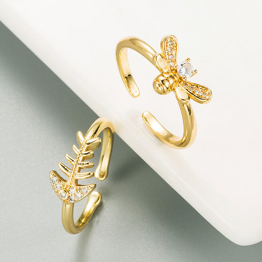 Ins Cold Style Golden Bee Fishbone Ring For Women