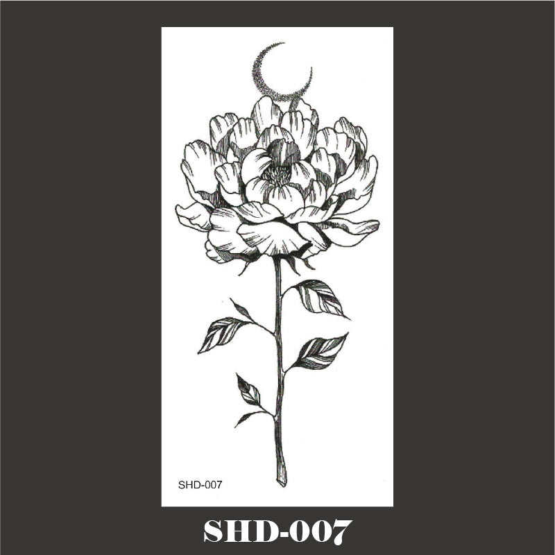 Black And White Sketch Flower Waterproof Tattoo Sticker