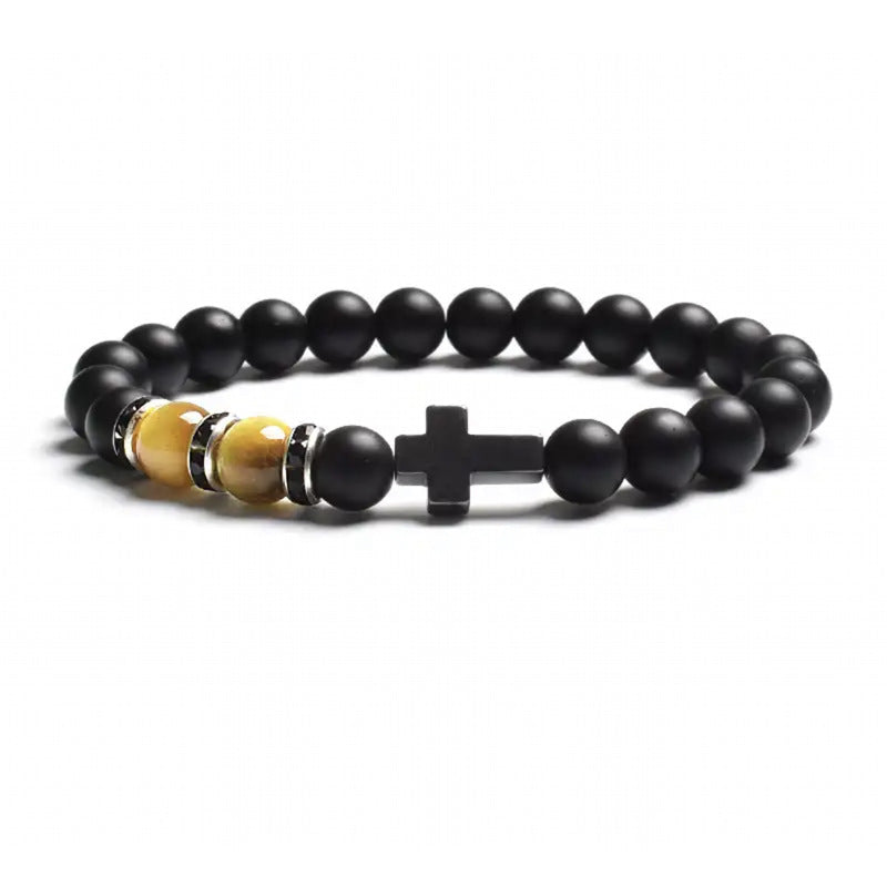 Natural Stone Tiger Eye Agate Cross Bracelet