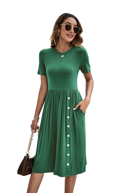 Solid Color Buttons Pocket Casual Women's Knitted Dress