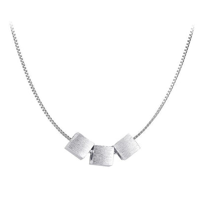 S925 Sterling Silver Brushed Three Square Necklace