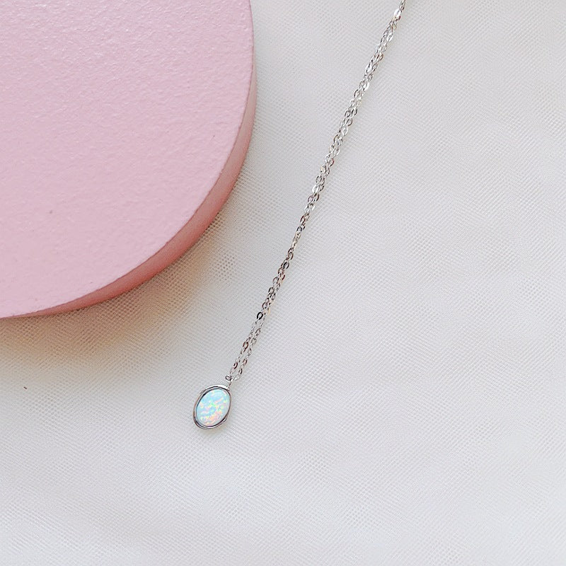 Simple Titanium Steel Natural Opal Necklace