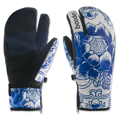 Ski gloves outdoor three-finger warm gloves