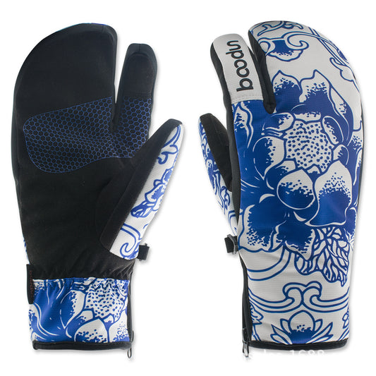 Ski gloves outdoor three-finger warm gloves