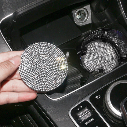 Bling Car Coasters For Cup Holder 2 Pack Universal Anti Slip Silicone Cup Holder Insert Crystal Rhinestone Car Interior Accessories