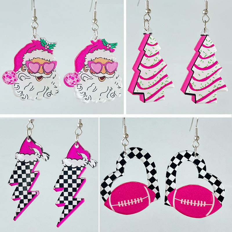 Acrylic Earrings Christmas Cute Cartoon Christmas Santa Claus Tree Football Lightning Earrings Jewelry