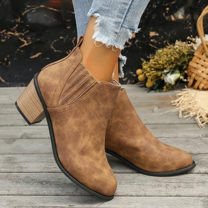 Autumn Winter Shoes For Women Pointed Toe Thick Square Heel Ankle Boots New Slip-on Low Heel Luxury Short Boots