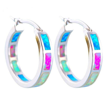 Blue Opal Round Earrings For Women