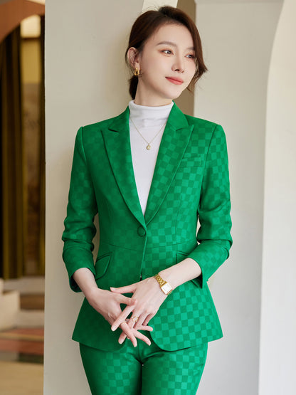 Plaid Green Suit Slim Temperament Socialite