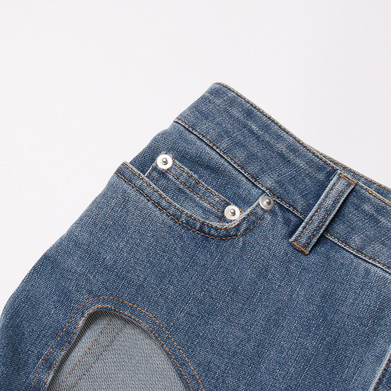 Hollow Irregular Patchwork Jeans Woman