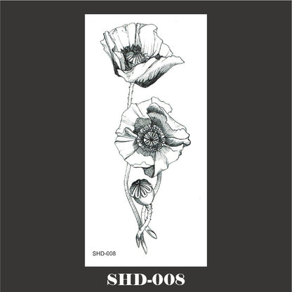 Black And White Sketch Flower Waterproof Tattoo Sticker