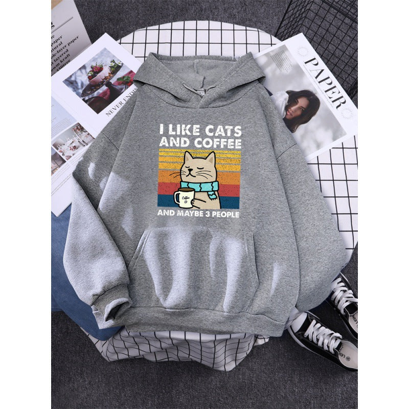 I Like Cats And Coffee Printed Women Hoody