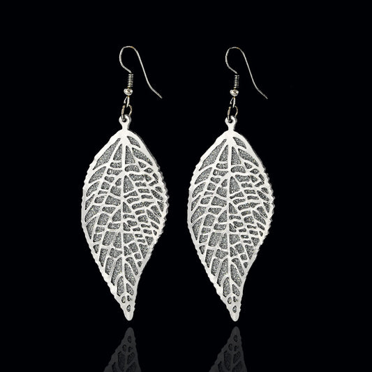 Personalized Luxury Hollow-out Double-layer Leaf Frosted Earrings Eardrops