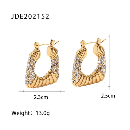 Retro 18K Gold Stainless Steel Cubic Zirconia Jewelry Geometric Trapezoid Earrings