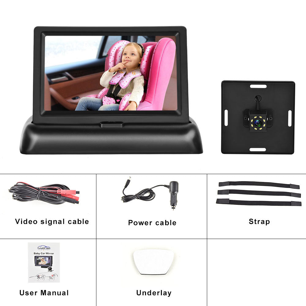 12-24V Folding Screen For Baby Monitoring Images In Car With Cigarette Lighter Power Cord  Night Vision Eight-lamp Camera