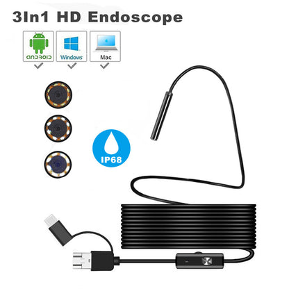 Endoscope 3 In 1 USB Micro USB Type-C Borescope Inspection Camera Waterproof For Smartphone With OTG And UVC PC