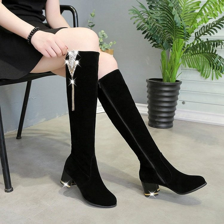 Women's Side Zipper Fleece Lined Over-the-knee Boots