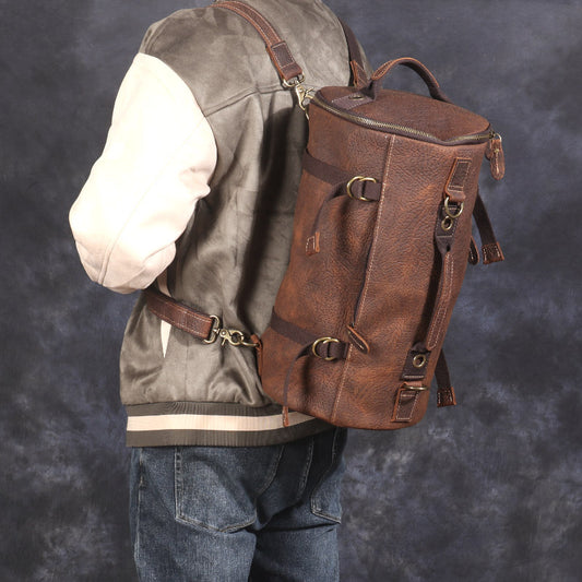 Crazy Horse Leather Men's Genuine Leather Backpack Large Capacity