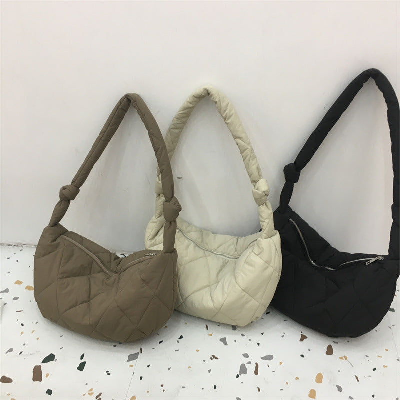 Minority Simple Rhombic Elegant Leisure Textured Down All-match Bag