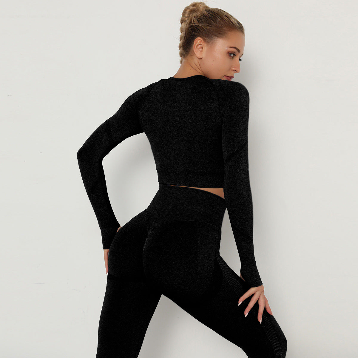 Europe And The United States Seamless Long Sleeve High Elastic Pleated Quick Dry Long Sleeve Fitness Yoga Clothing Top