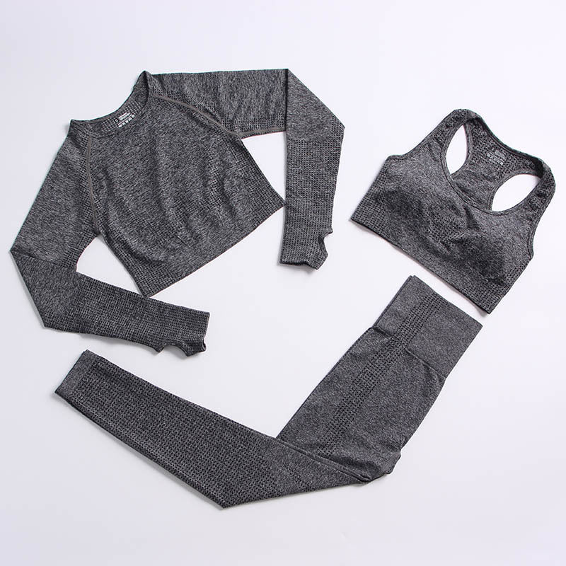 Fitness Sports Yoga Clothing Suit Women Seamless Quick-drying Stretch Knit Long Sleeves