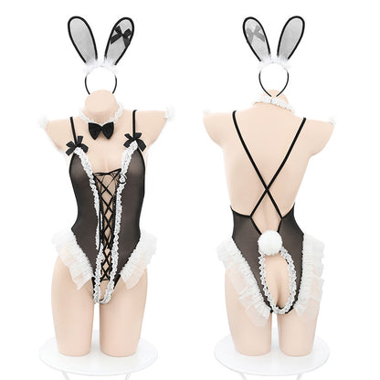 Bunny Lace Up Jumpsuit Set Underwear Uniform Temptation Underwear