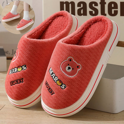 Cartoon Bear Plush Slippers For Women Autumn And Winter Warm Home Shoes Couple Thick-sole Non-slip Fashion Furry Slipper Men