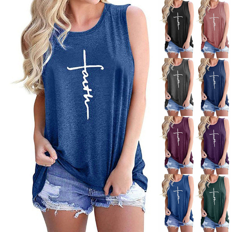 Women's Vest Letter Print Crew Neck Casual Sleeveless Vest