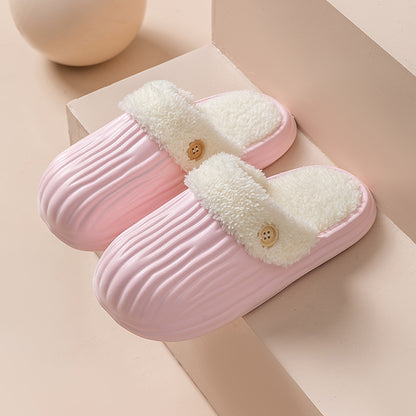 New Detachable House Slippers Winter Warm Waterproof Removable Fluffy Slippers With Button Design Non-slip Plush Shoes For Women Men