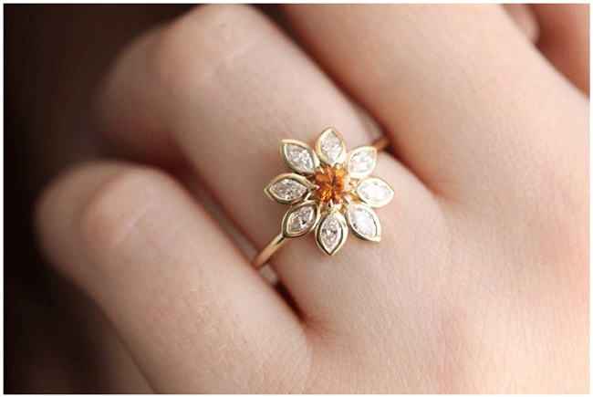 Retro SUNFLOWER Sunflower Diamond-studded Ring