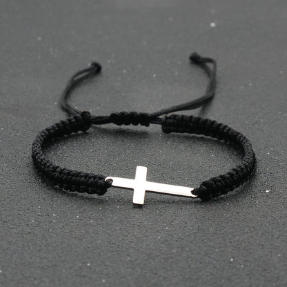 Stainless Steel Cross Shelf Hand-woven Adjustable Rope Bracelet