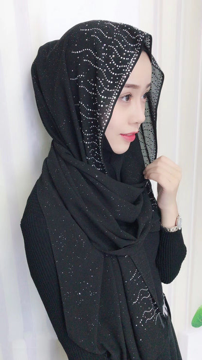 Chiffon Silver Diamond Fashion Muslim Scarf